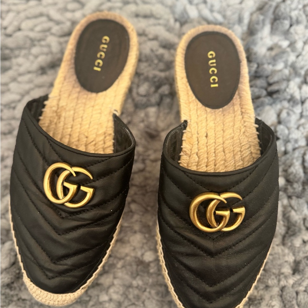 Gucci Black and Gold Quilted Espadrilles